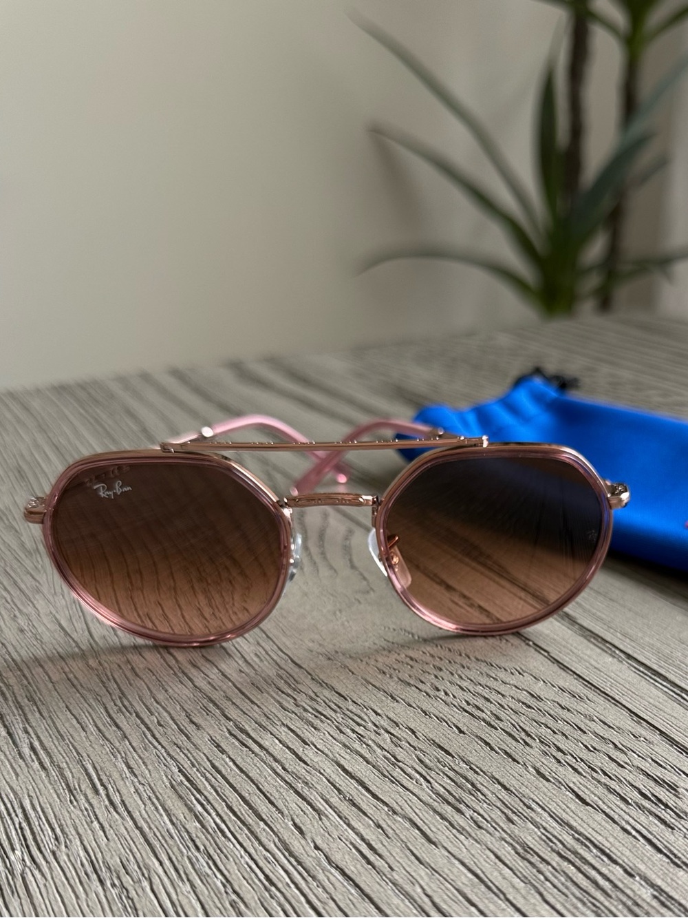 Ray-Ban Octagonal Rose Gold Pink Gradient Sunglasses w/ Case